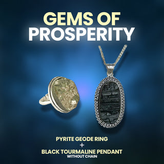 Gems Of Prosperity ( Pyrite Geode ring & Black Tourmaline Pendant (Without Chain) )