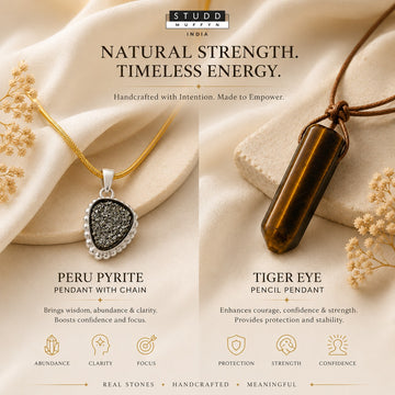 Peru Pyrite Pendant & Tiger eye Pencil Pendant with Chain