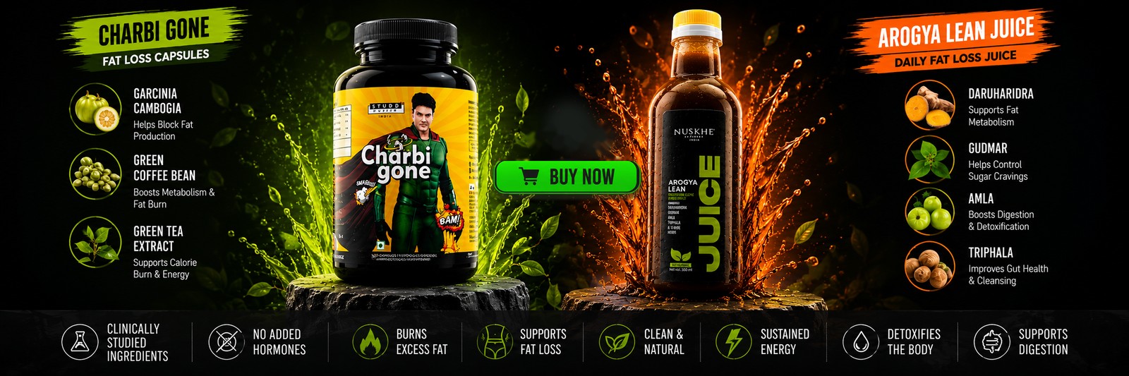 Charbi Gone capsules and Arogya Lean Juice combo — advanced fat management, ₹749