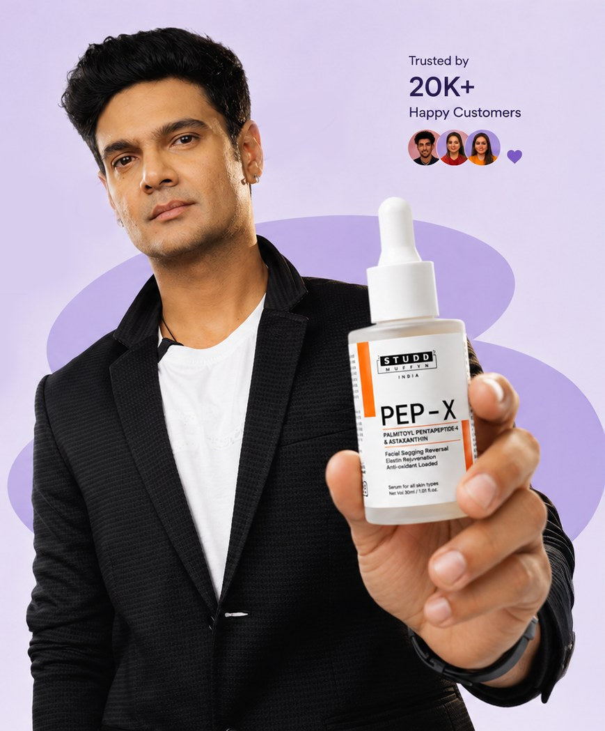 Paras Tomar holding PEP-X peptide serum