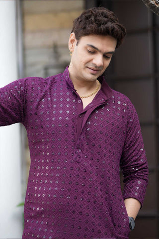 Purple Chikankari Kurta