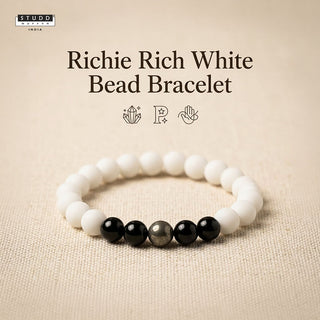 Richie Rich White Bead Bracelet – Pyrite & Obsidian