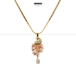 Peacock of Prosperity Crystal Pendant - 24k Gold Tone Plated [ With Chain ]