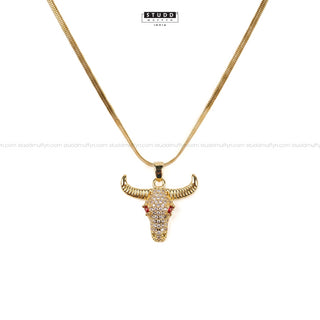 Guardian Bull Pendant - 24k Gold Tone Plated [ Gold Chain ]