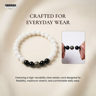Richie Rich White Bead Bracelet – Pyrite & Obsidian