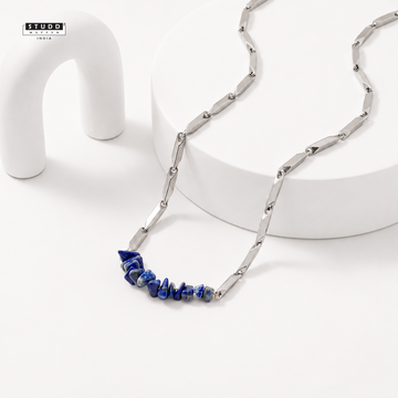 Lapis Lazuli Crystal Silver Rice Chain Pendant Necklace