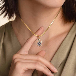 Glow Shell Turtle Crystal Pendant - 24k Gold Tone Plated [ With Chain ]
