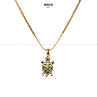 Golden Tortoise Crystal Pendant – 24K Gold Tone Plated [ With Chain ]