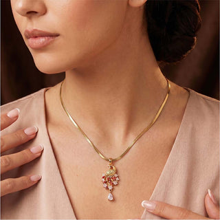 Peacock of Prosperity Crystal Pendant - 24k Gold Tone Plated [ With Chain ]