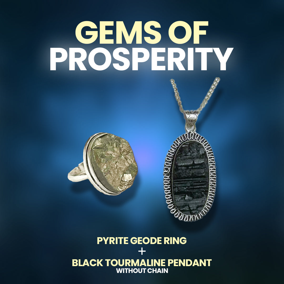 Gems Of Prosperity (Pyrite Geode adjustable ring & Black Tourmaline Pendant)