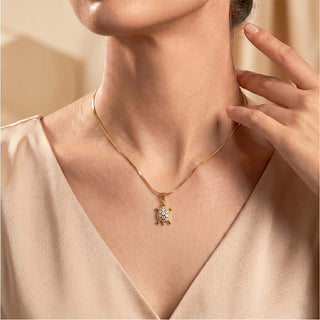 Golden Tortoise Crystal Pendant – 24K Gold Tone Plated [ With Chain ]