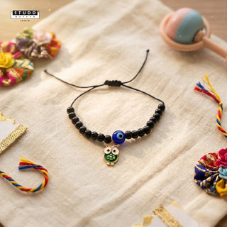 Nazaria Green Owl Pendant Kids Rakhi