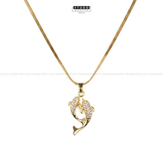 Aqua of Koi Fish - 24k Gold Tone Plated [ With Chain ]