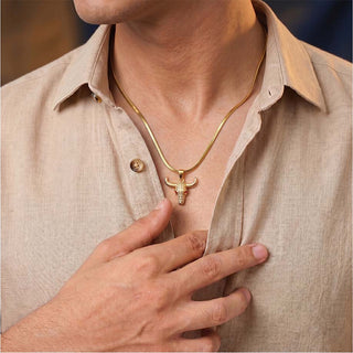 Guardian Bull Pendant - 24k Gold Tone Plated [ Gold Chain ]
