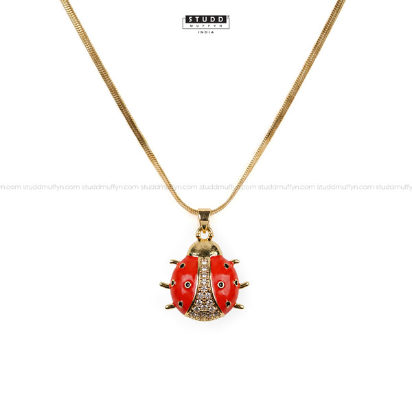 Lucky Ladybug Pendant - 24K Gold Plated [ With Velore Snake Chain]