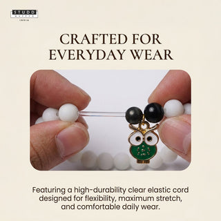 Richie Rich White Bead Green Owl Charm Bracelet