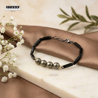 Pyrite Crystal Black Rice Bracelet