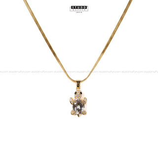 Glow Shell Turtle Crystal Pendant - 24k Gold Tone Plated [ With Chain ]