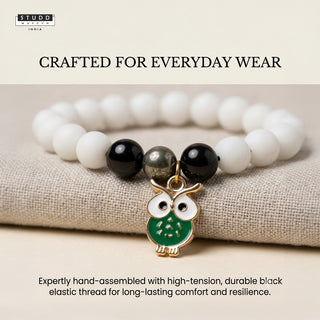 Richie Rich White Bead Green Owl Charm Bracelet