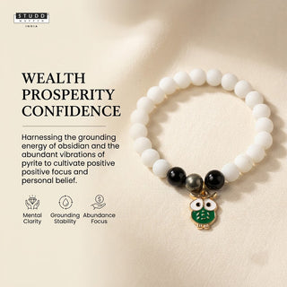 Richie Rich White Bead Green Owl Charm Bracelet