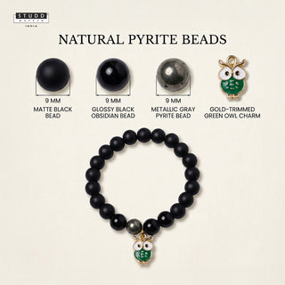Richie Rich Black Bead Green Owl Charm Bracelet
