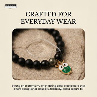 Richie Rich Black Bead Green Owl Charm Bracelet