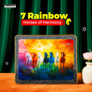 7 Rainbow Richie Rich Horses of Harmony With Gold Frame [Rectangle Shape]