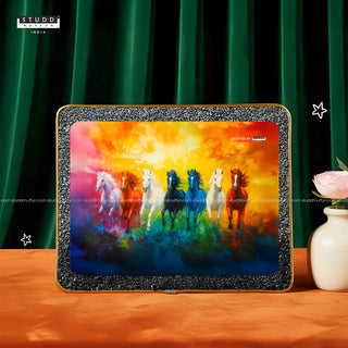 7 Rainbow Richie Rich Horses of Harmony With Gold Frame [Rectangle Shape]