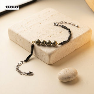 Pyrite Crystal Black Rice Bracelet