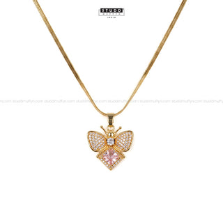 FreeFlow Butterfly Crystal Pendant – 24K Gold Tone Plated [ With Chain ]