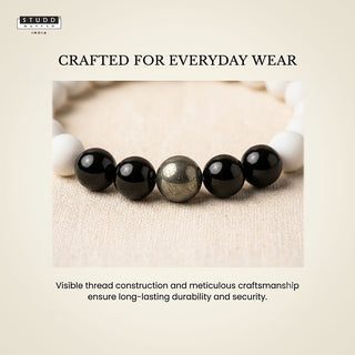 Richie Rich White Bead Bracelet – Pyrite & Obsidian