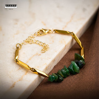Alchemy Green Aventurine Crystal Rice Chain Bracelet — 24K Gold Tone