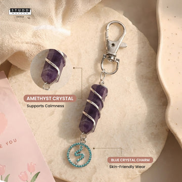 Amethyst Crytsal Pencil + Snake Charm Keychain