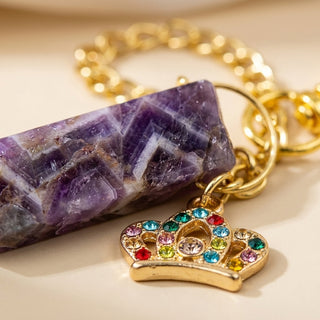 Amethyst Pencil + Crown Charm Keychain
