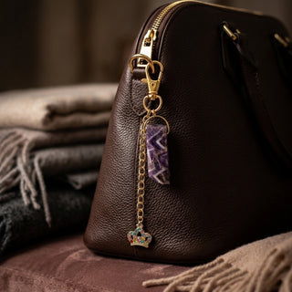 Amethyst Pencil + Crown Charm Keychain