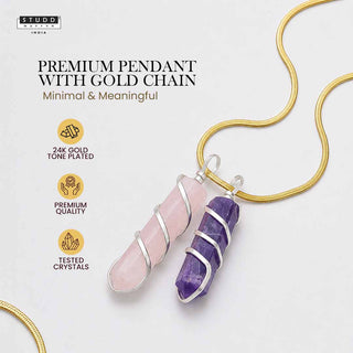 Amethyst and Rose Quartz Crystal Pencil Pendant with Chain