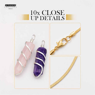 Amethyst and Rose Quartz Crystal Pencil Pendant with Chain