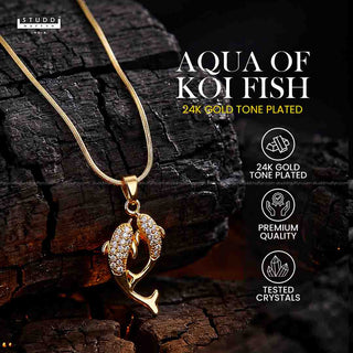 Aqua of Koi Fish - 24k Gold Tone Plated [ With Chain ]