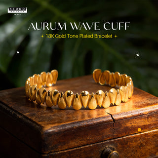 Aurum Wave Cuff - 18K Gold Tone Plated Bracelet