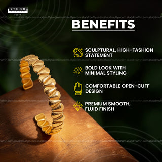 Aurum Wave Cuff - 18K Gold Tone Plated Bracelet