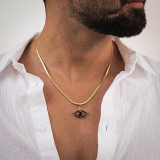 Black Evil Eye Pendant - 24K Gold Tone