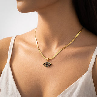 Black Evil Eye Pendant - 24K Gold Tone