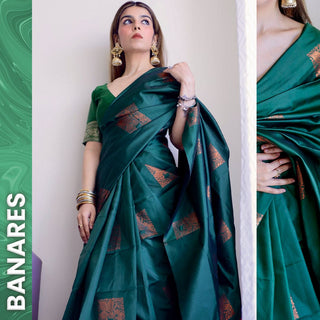Banares I Banarasi Silk Saree I Dark Green