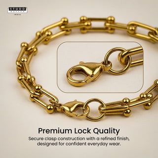 Beaded Paperclip Chain Bracelet – 24K Gold Tone