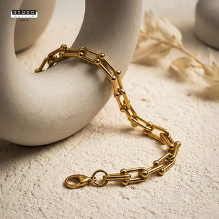 Beaded Paperclip Chain Bracelet – 24K Gold Tone