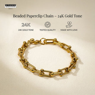 Beaded Paperclip Chain Bracelet – 24K Gold Tone