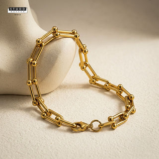 Beaded Paperclip Chain Bracelet – 24K Gold Tone