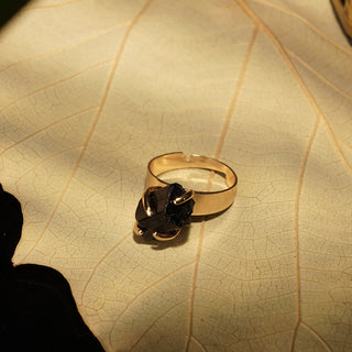 Black Tourmaline Golden Ring