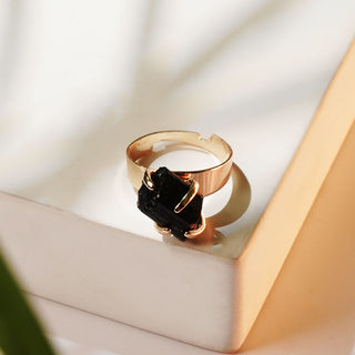 Black Tourmaline Golden Ring