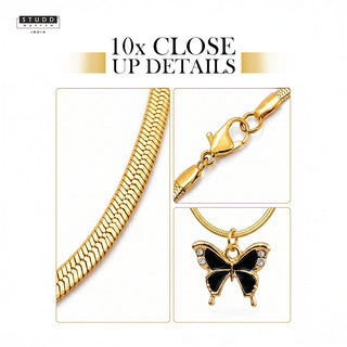 Black Butterfly Pendant - 24k Gold Tone Plated [ With Chain ]